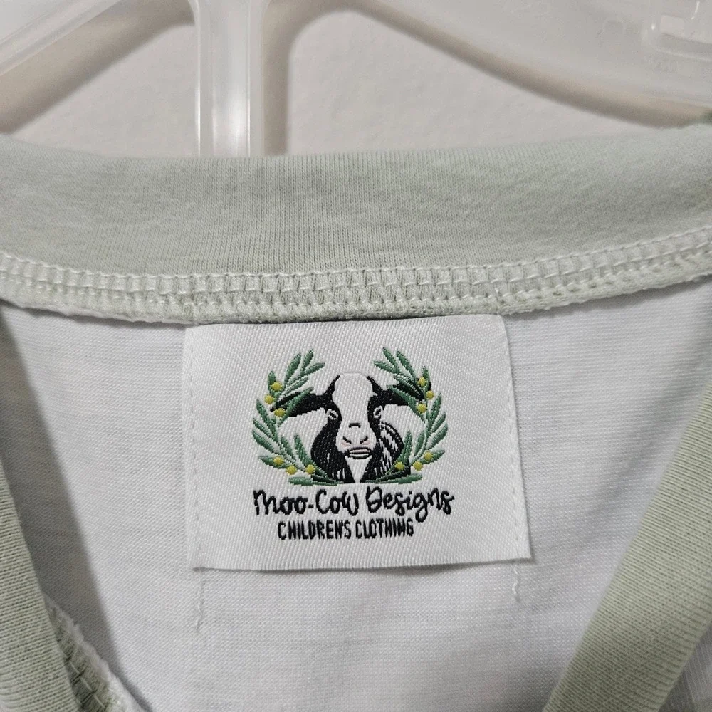Moo-Cow Designs Kids Santa Gingham Pajama Set Sage Green Christmas‎ 5-6T